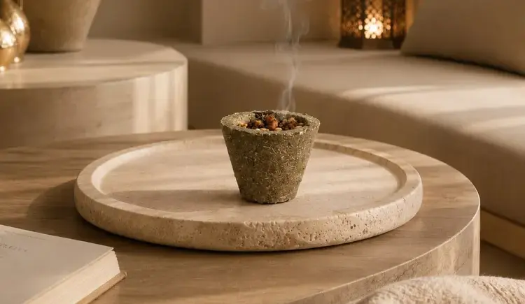 Bakhoor burning in a living room setting