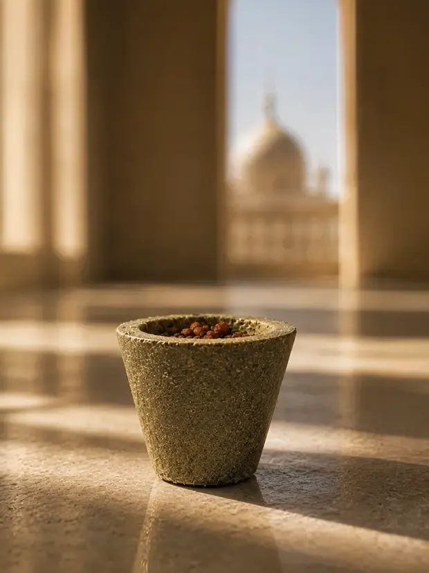Bakhoor bowl with a mosque dome in the background, for Jumu'ah