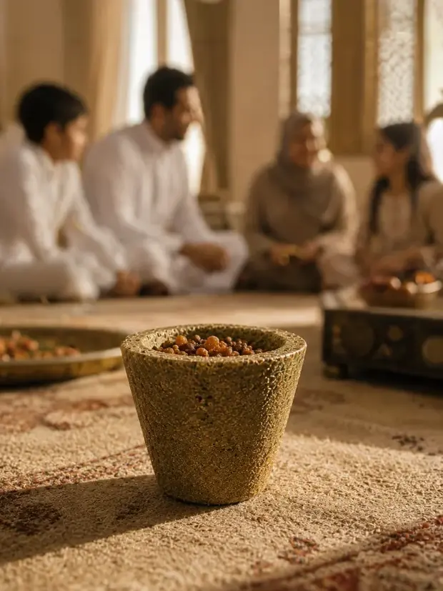 Family sitting together with a Bakhoor bowl in the foreground